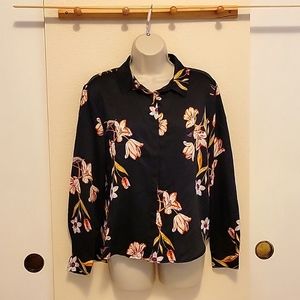 Philosophy Republic Black & Rust Floral Button up Long Sleeve Blouse Size Small